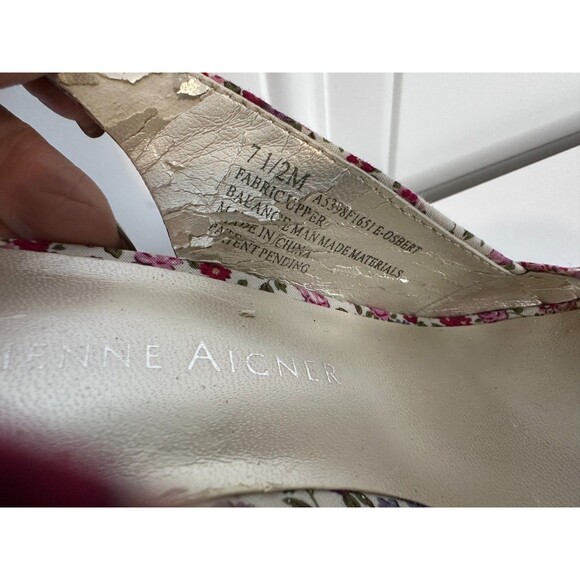 Etienne Aigner Heels Women's Pink Floral Size 7.5 US Peep Toe Sling Back - Picture 4 of 8